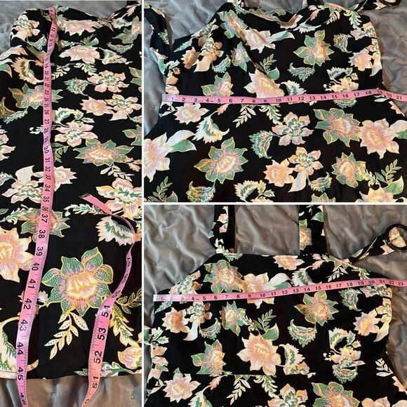 Love for Humanity Black Pink Floral Belted Flare Pinafore Midi Dress Black XXL - Picture 12 of 12